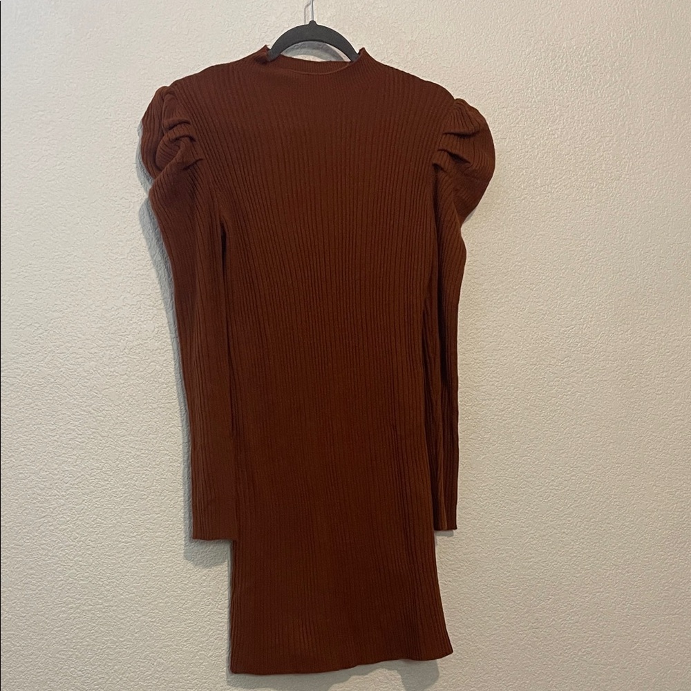 SHEIN Brown Long Sleeve Ribbed Dress